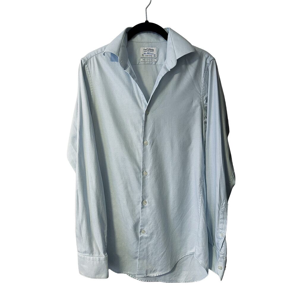 T.M. Lewin Blue Dress Shirt Size Neck 13 1/2 Sleeve Length 33 1/2 Cotton Stretch